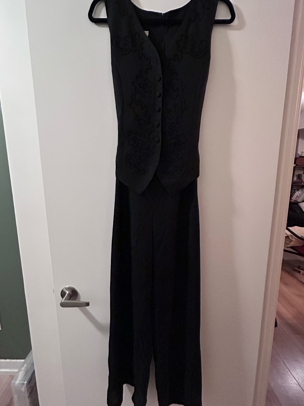 VINTAGE 90s Black Sleeveless Jumpsuit with Waist Tie
